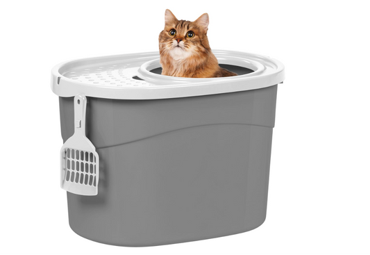 IRIS USA Oval Cat Litter Box with Catching Lid and Scoop
