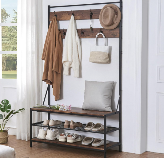 Industrial Coat Rack with Storage Bench